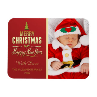 Weihnachts-Foto Holiday Typografy Red Gold Magnet