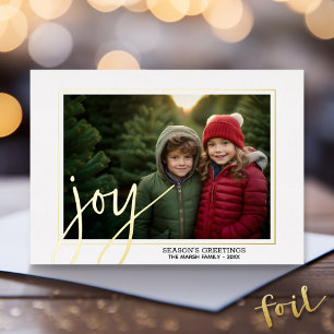 Weihnachts-Foto Horizontal Script Gold JOY in Foil Folien Feiertagskarte