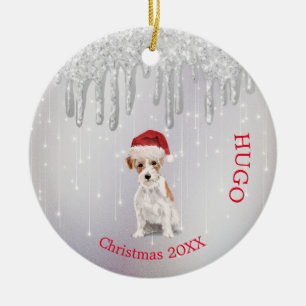 Weihnachts-Foto Jack Russell Dog Weihnachtsmannmüt Keramik Ornament