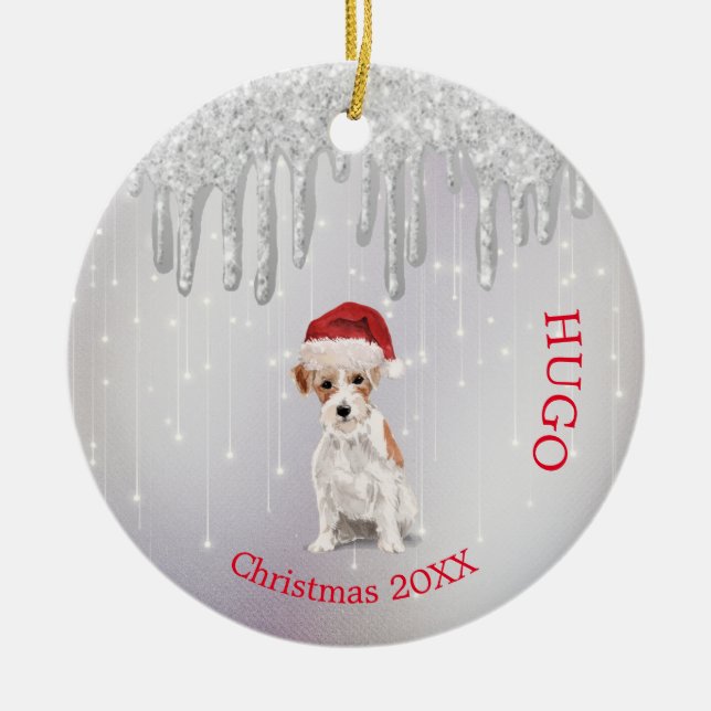 Weihnachts-Foto Jack Russell Dog Weihnachtsmannmüt Keramik Ornament (Vorne)