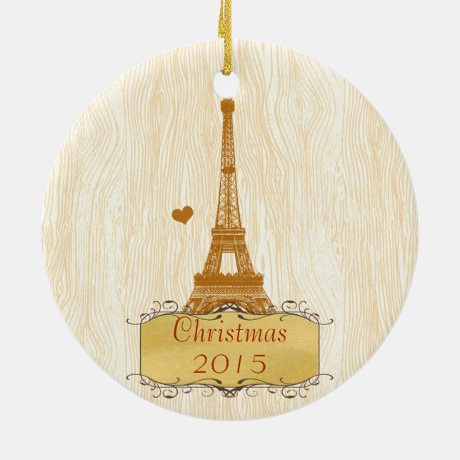 Weihnachts-Foto mit Eiffelturm Keramikornament (Hinten)