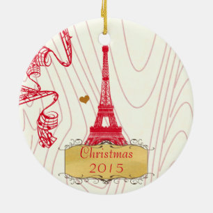 Weihnachts-Foto mit Eiffelturm Keramikornament