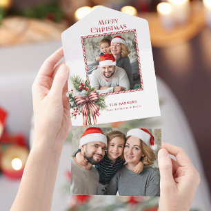 Weihnachts-Foto mit Zuckerstangenbogen All In One Einladung