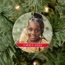 Weihnachts-Foto Moderne Minimal Red Stripe Keramik Keramik Ornament