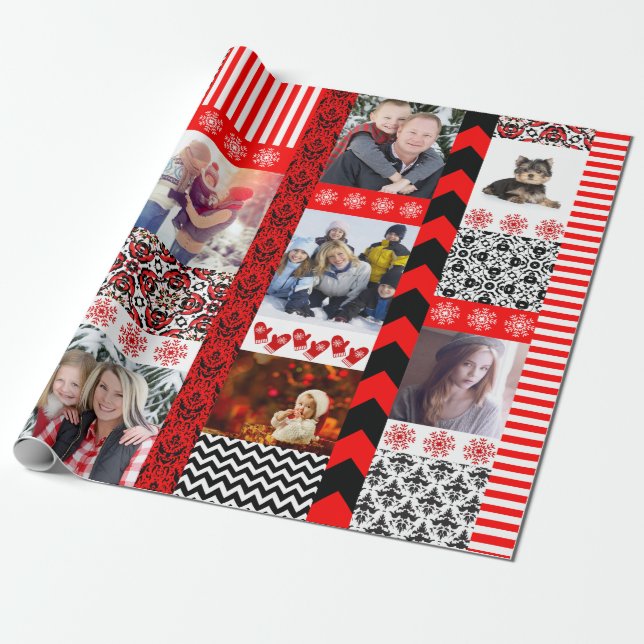 Weihnachts-Foto Montage von 9 Familienporträts Geschenkpapier (Ungerollt)