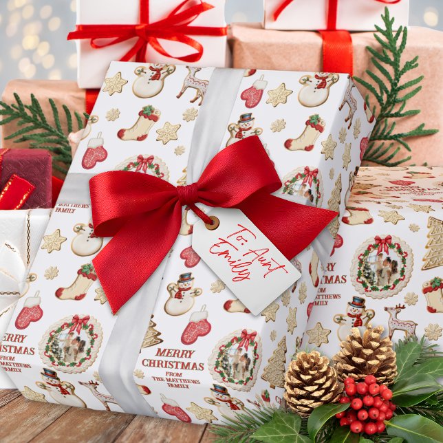 Weihnachts-Foto & Name-Keks Geschenkpapier (Von Creator hochgeladen)