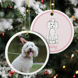 Weihnachts-Foto Niedlich Welpenhund Weiße Dose Keramik Ornament