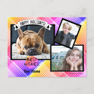 Weihnachts-Foto Postkarte mit Rainbow Kariert HAMb