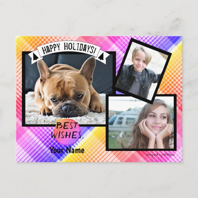 Weihnachts-Foto Postkarte mit Rainbow Kariert HAMb (Vorderseite)