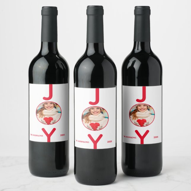 Weihnachts-Foto-Rot-Freude modern minimalistisch Weinetikett (Flaschen)