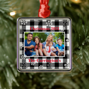 Weihnachts-Foto Schneeflocken Name Buffalo Karo Me Ornament Aus Metall