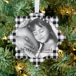 Weihnachts-Foto Schwarz-weiß Kariert Gingham Patte Ornament Karte