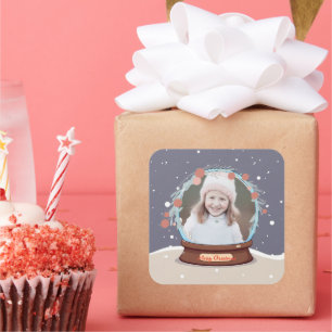 Weihnachts-Foto Snow Globe Quadratischer Aufkleber