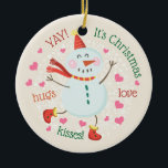 Weihnachts-Foto Snowman Keramikornament<br><div class="desc">Dieses Ornament beherbergt einen niedlichen Weihnachtsschneemann. Personalisieren Sie es mit Ihrem eigenen Foto auf der Rückseite.</div>