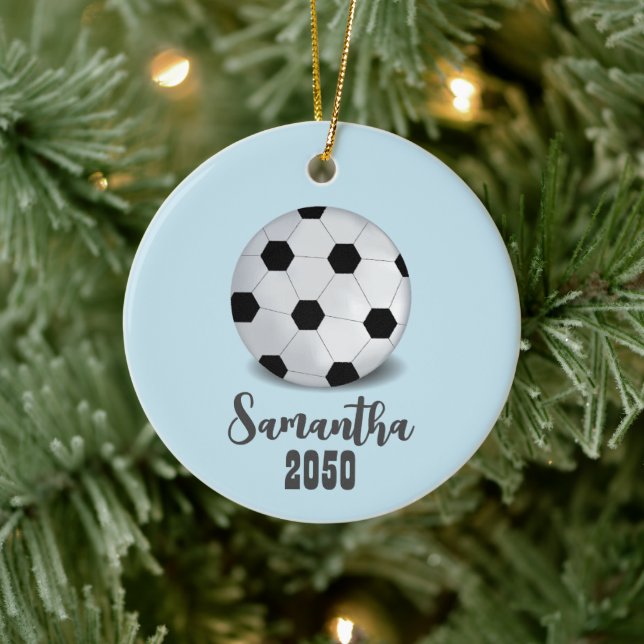 Weihnachts-Foto Sport Kleiner Niedlicher Fußballba Keramik Ornament (Baum)