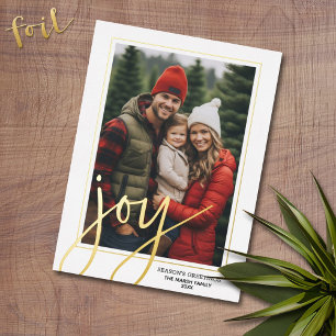 Weihnachts-Foto Vertikal - Script Gold JOY Kariert Folien Feiertagskarte