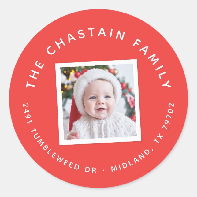 Weihnachts-Foto Weihnachtsaufkleber Rücksendeadres Runder Aufkleber (Vorderseite)