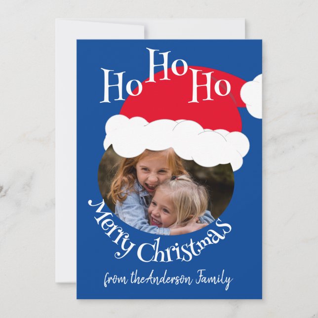 Weihnachts-Foto Weihnachtsmannmütze Niedlich Blue Feiertagskarte (Vorderseite)