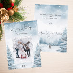 Weihnachts-Foto-Winterlandschaft Feiertagskarte<br><div class="desc">Wasserfarbener Winterwald als Hintergrund. Personalisieren und fügen Sie Ihren Familiennamen und ein Foto. Schneeüberlagerung. Happy Holidays geschrieben mit einem trendig handhabbaren Style Skript. Zurück: Fügen Sie Ihre Nachricht und Namen hinzu.</div>