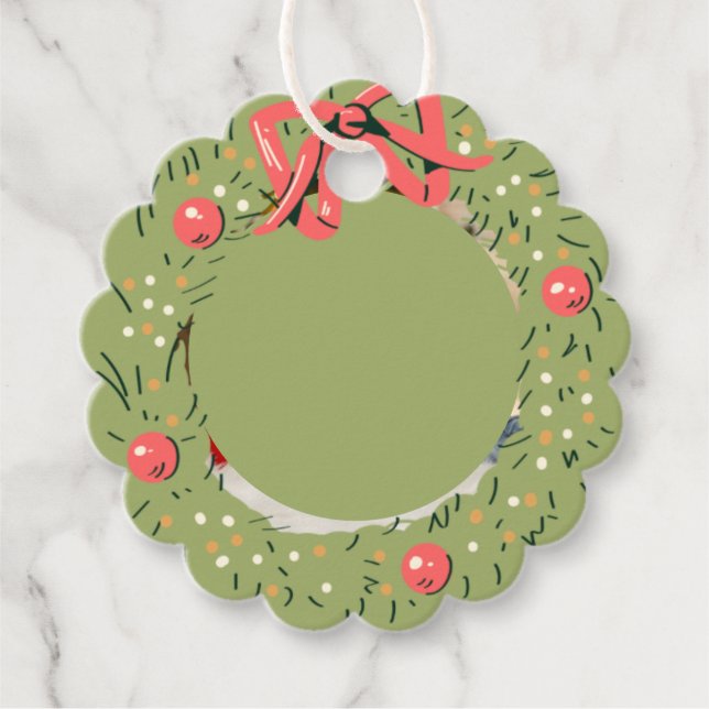 Weihnachts-Foto Wreath Christmas Wunsche Familie Geschenkanhänger (Vorderseite)