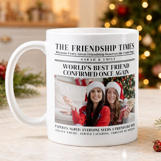 Weihnachts-Foto-Zeitung 'Bester Freund der Welt' Kaffeetasse (Von Creator hochgeladen)