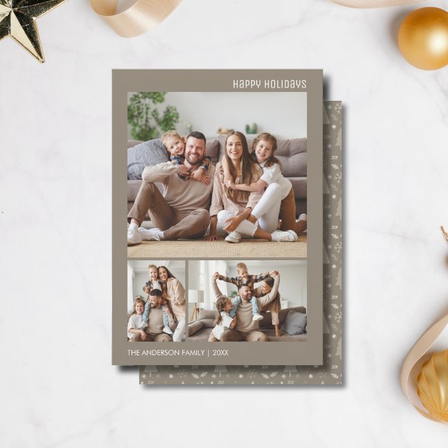 Weihnachts-FotoCollage Familie Taupe Feiertagskarte (Christmas Photo Collage Family Taupe Holiday Card)