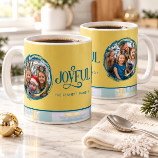 Weihnachts-Fotocollage Fröhliches Blau & Gold Kaffeetasse
