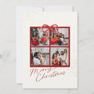 Weihnachts-Fotocollage-Karte mit rotem Geschenk Einladung