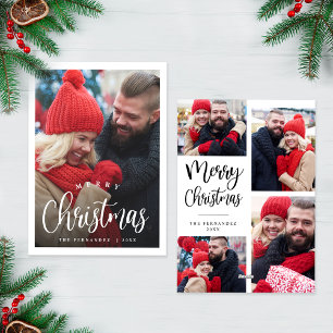 Weihnachts-FotoCollage Moderne Script-Urlaubskarte Feiertagskarte