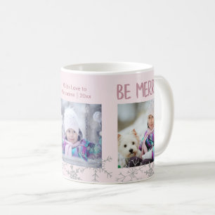 Weihnachts-Fotocollage Sei Fröhlich Schneeflocken Kaffeetasse