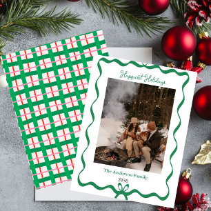 Weihnachts-Fotokarte handgezeichnete grüne Schleif Einladung