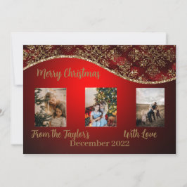 Weihnachts-Fotokarte mit Red Gold Glitterie Border Feiertagskarte