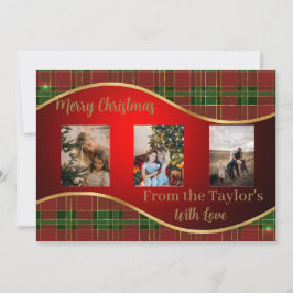 Weihnachts-Fotokarte mit rot-grüner und goldener G Feiertagskarte