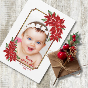 Weihnachts-Fotokarte Rote Poinsettia Weiße Grenze Feiertagskarte