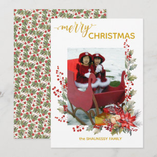 Weihnachts-Fotokarte Stechpalmen-Beeren & Weihnach Dankeskarte