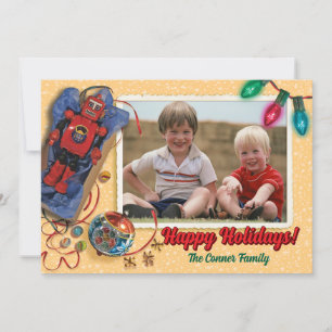 Weihnachts-Fotokarten mit Vintage-Spielzeug Einladung