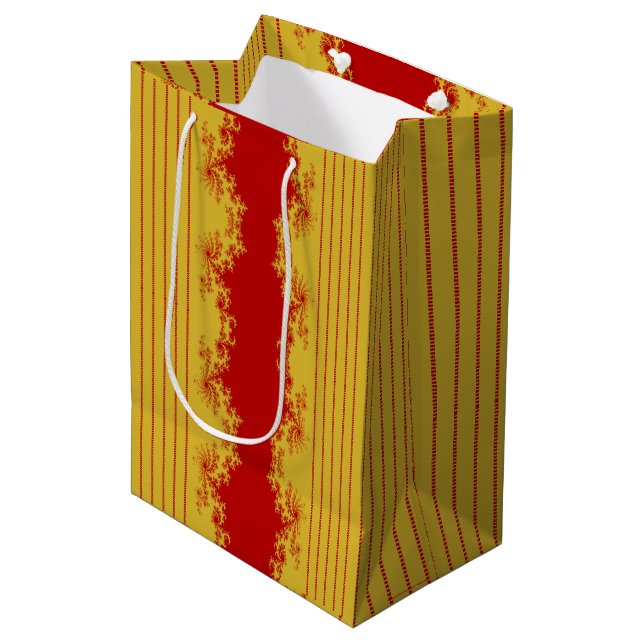 Weihnachts-Fraktal Gold- und Rote Geschenktüte (Vorderseite Schrägansicht)