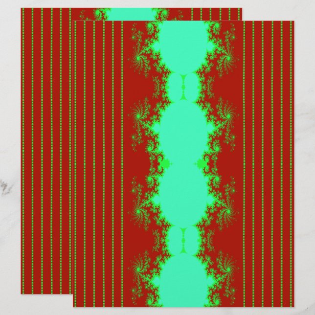 Weihnachts-Fraktal Rot & Grün Scrapbook-Papier (Vorne/Hinten)