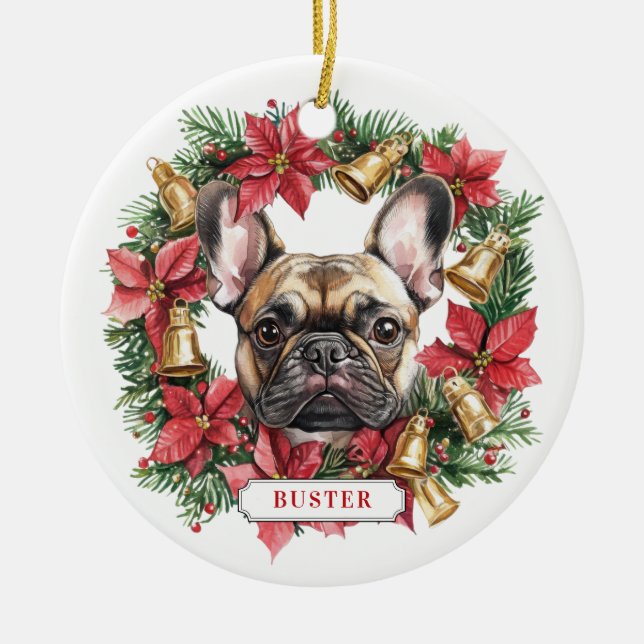 Weihnachts-Französisch Bulldog Keramik Circle Orna Keramik Ornament (Vorne)