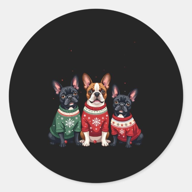 Weihnachts Französisch Bulldogs Xmas Frenchie Dog  Runder Aufkleber (Vorderseite)