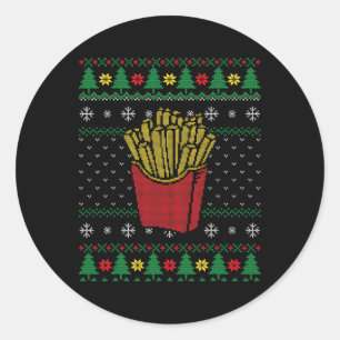 Weihnachts Französisch Fries Ugly Sweater Runder Aufkleber