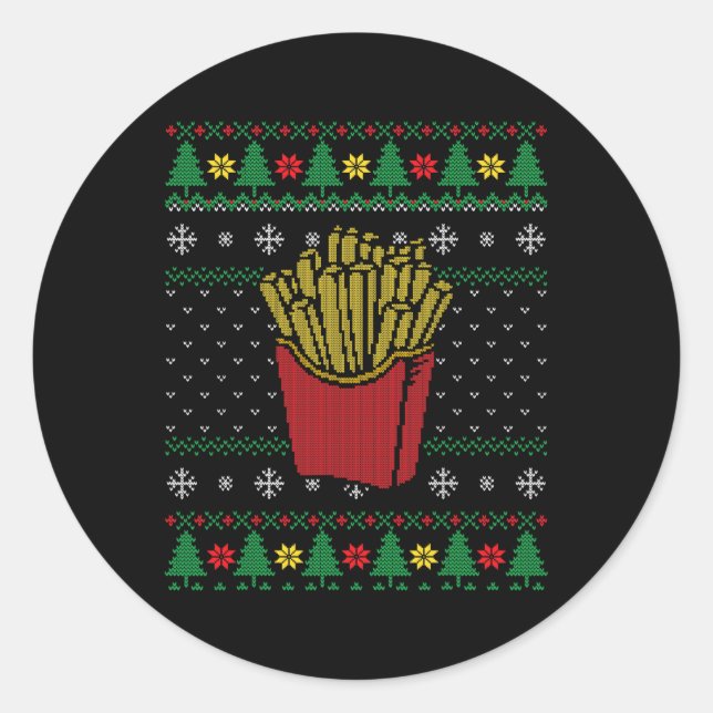 Weihnachts Französisch Fries Ugly Sweater Runder Aufkleber (Vorderseite)