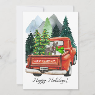 Weihnachts-Französische-Bulldogge & Vintage-LKW Aq Feiertagskarte
