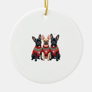 Weihnachts-Französische Bulldoggen Xmas Frenchie H Keramik Ornament