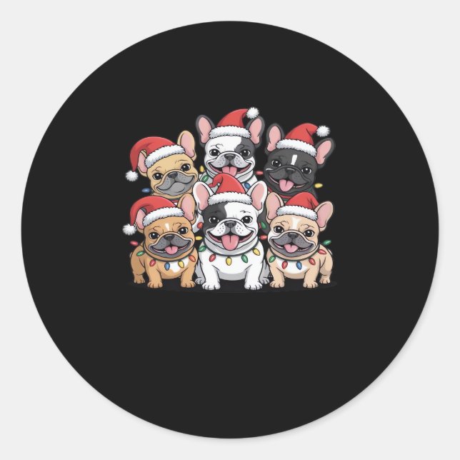 Weihnachts Französische Hunde Oversized T - Shirt Runder Aufkleber (Vorderseite)