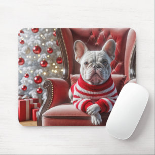 Weihnachts Französischer Bulldog auf dem Stuhl Mousepad