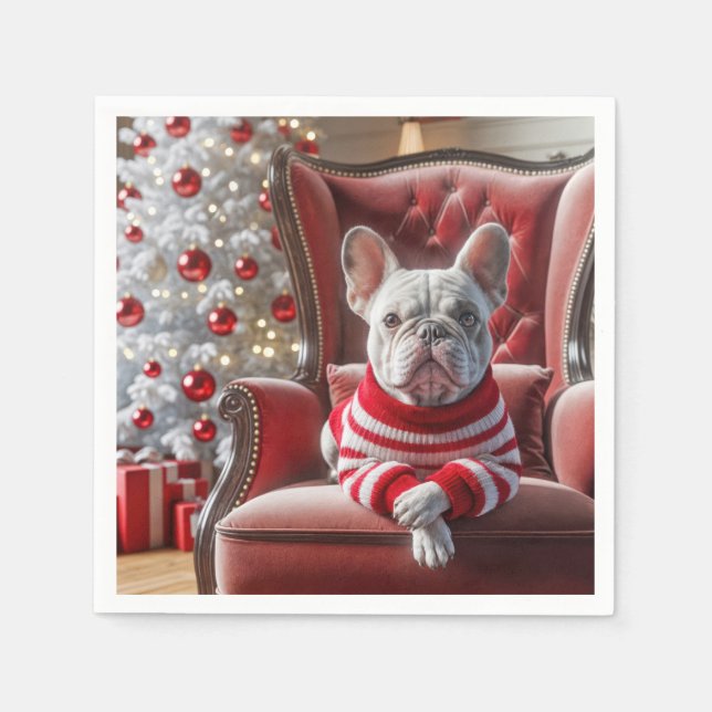 Weihnachts Französischer Bulldog auf dem Stuhl Serviette (Vorderseite)