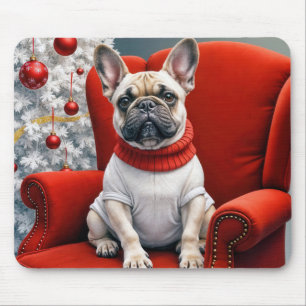Weihnachts Französischer Bulldog auf einem roten S Mousepad