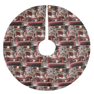 Weihnachts Französischer Bulldog auf einem roten S Polyester Weihnachtsbaumdecke