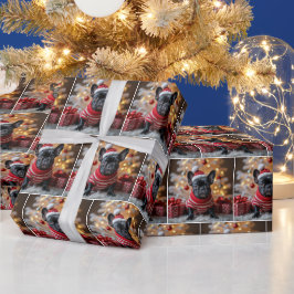 Weihnachts-Französischer Bulldog auf Mahl Geschenkpapier